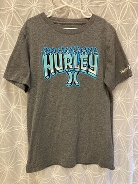 Hurley Gray Tee with Blue Flame Logo